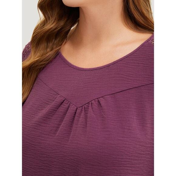 Plus Size 18 - 20 • 2x • BloomChic • mauve  Gathered Lace Patchwork Blouse - Picture 7 of 14